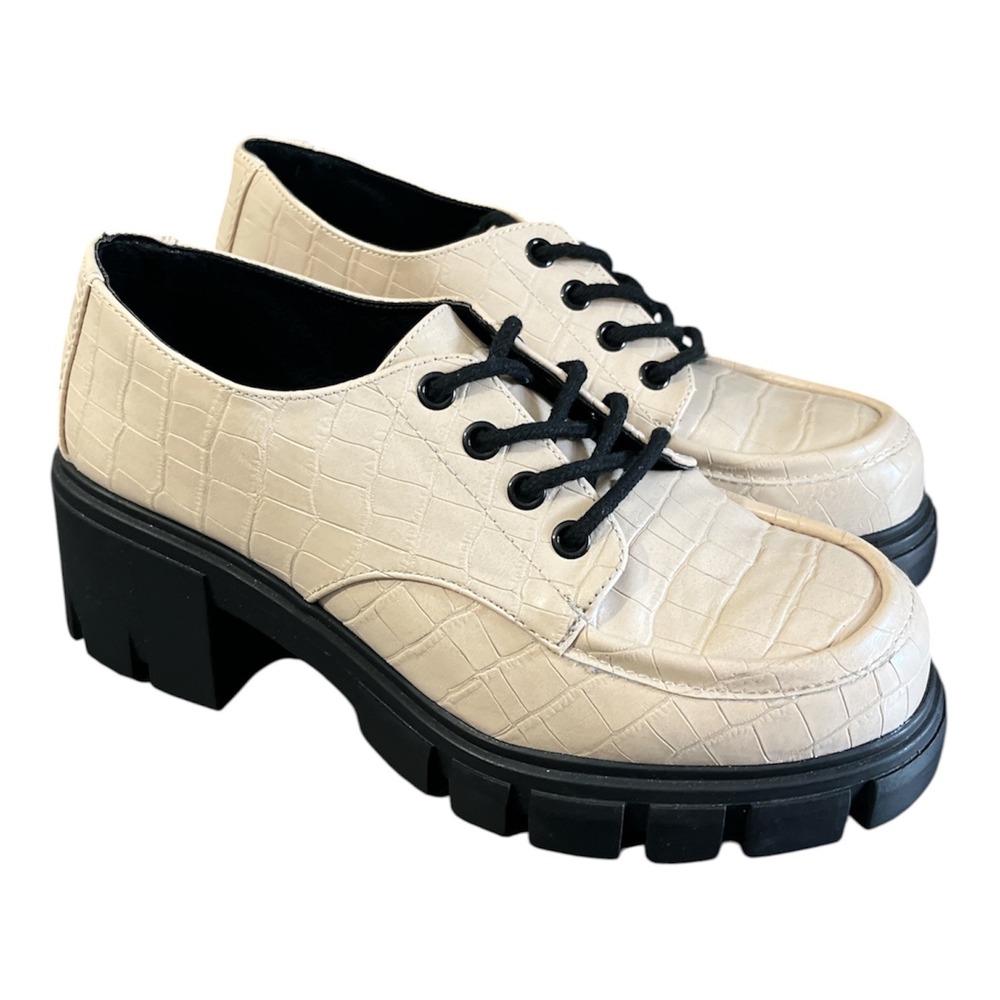 Dirty Laundry Grunge Platform Oxford Women 5.5 Cream Croc Embossed Lug Sole